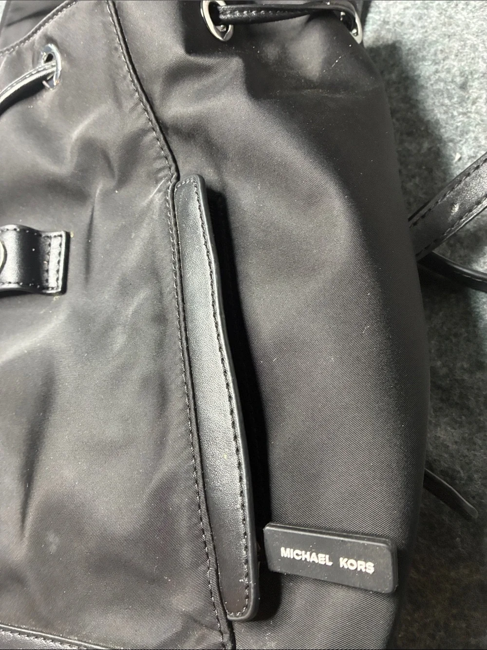 Michael Kors Quinn Black Nylon Backpack Leather Trim Luxury Bookbag